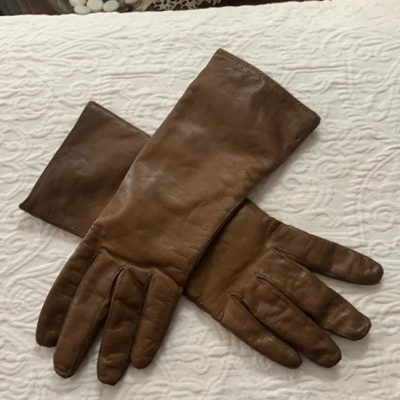 VTG KIDD LEATHER GLOVES MADE-ITALY SZ 6 1/2 COCOA BROWN:100%CASHMERE LINED - Picture 7 of 7
